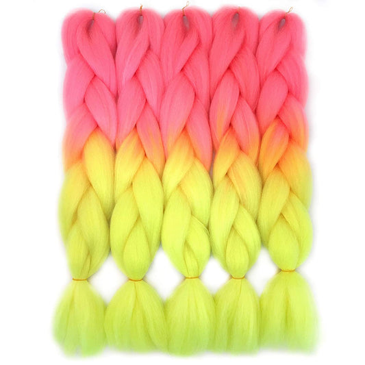 VCKOVCKO 100% Ombre Jumbo Braiding Hair Synthetic Fiber Extensions 24",5 Bundles/Lot(Pink-Fluorescent Green)