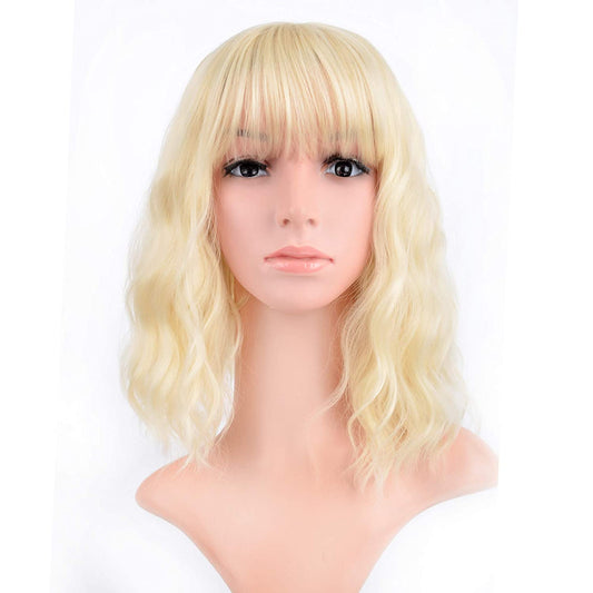 VCKOVCKO Natural Wavy Wig With Air Bangs 12"(Blonde)