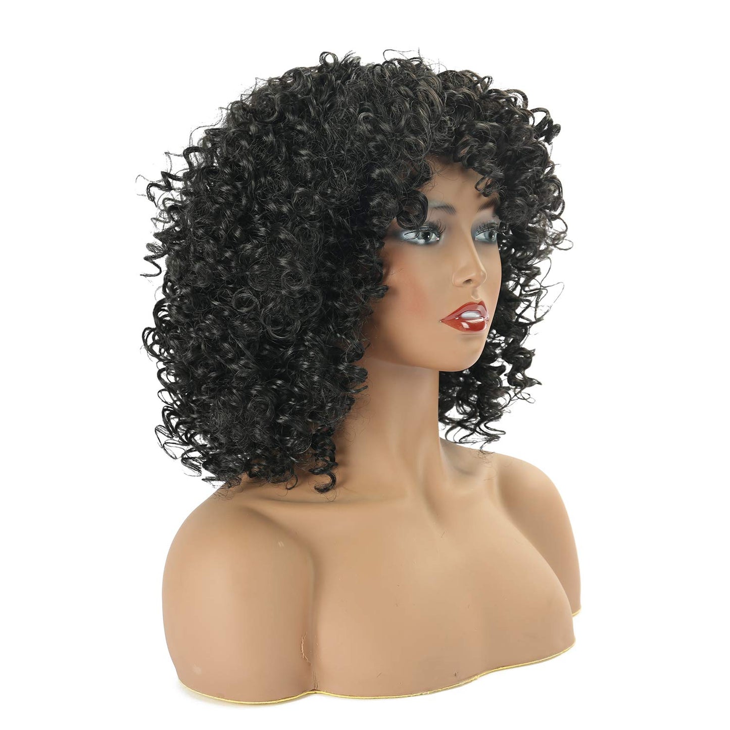 VCKOVCKO Afro Synthetic Short Curly Wig with Bangs 8"(Color:1B#)