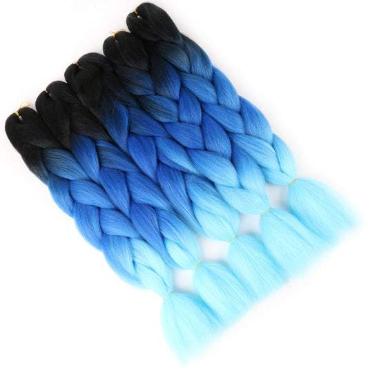 VCKOVCKO 100% Ombre Jumbo Braiding Hair Synthetic Fiber Extensions 24",5 Bundles/Lot(Black-Blue-Light Blue)