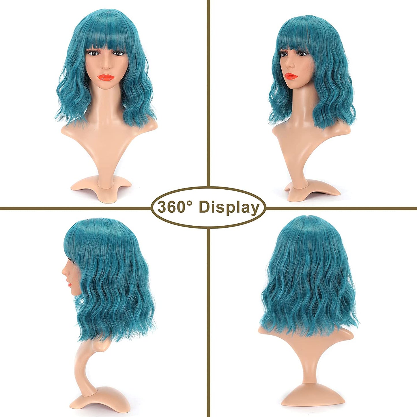 VCKOVCKO Natural Wavy Wig With Air Bangs 12"(Dark Blue)