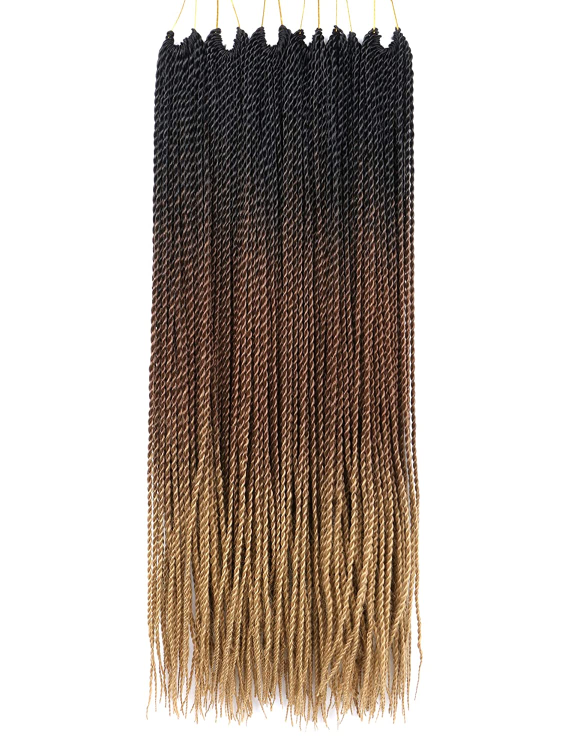 VCKOVCKO Ombre Synthetic Crochet Twist Braiding Hair,30 Roots/Bundles,6 Bundles/Lot,24"( Black-Brown-Light Brown)