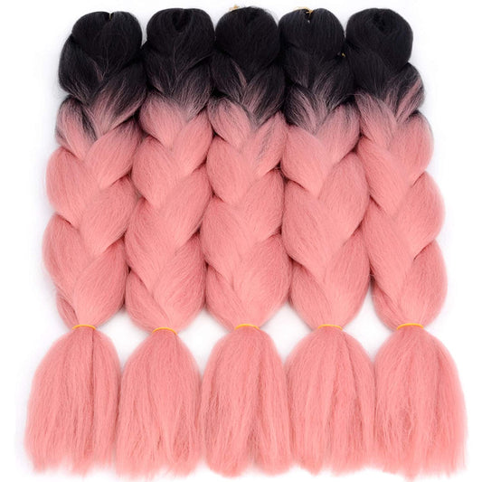 VCKOVCKO 100% Kanekalon Jumbo Braiding Hair Synthetic Fiber Extensions 24",5 Bundles/Lot(Black-Smoke Pink)