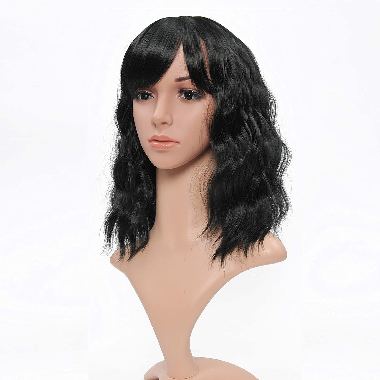 VCKOVCKO Natural Wavy Wig With Air Bangs 12"(Dark Blue)