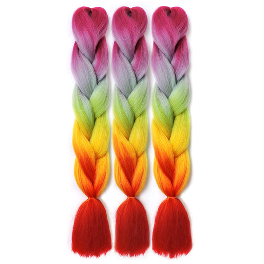 VCKOVCKO 100% Kanekalon Jumbo Braiding Hair Synthetic Fiber Extensions 24",5 Bundles/Lot(Rainbow)