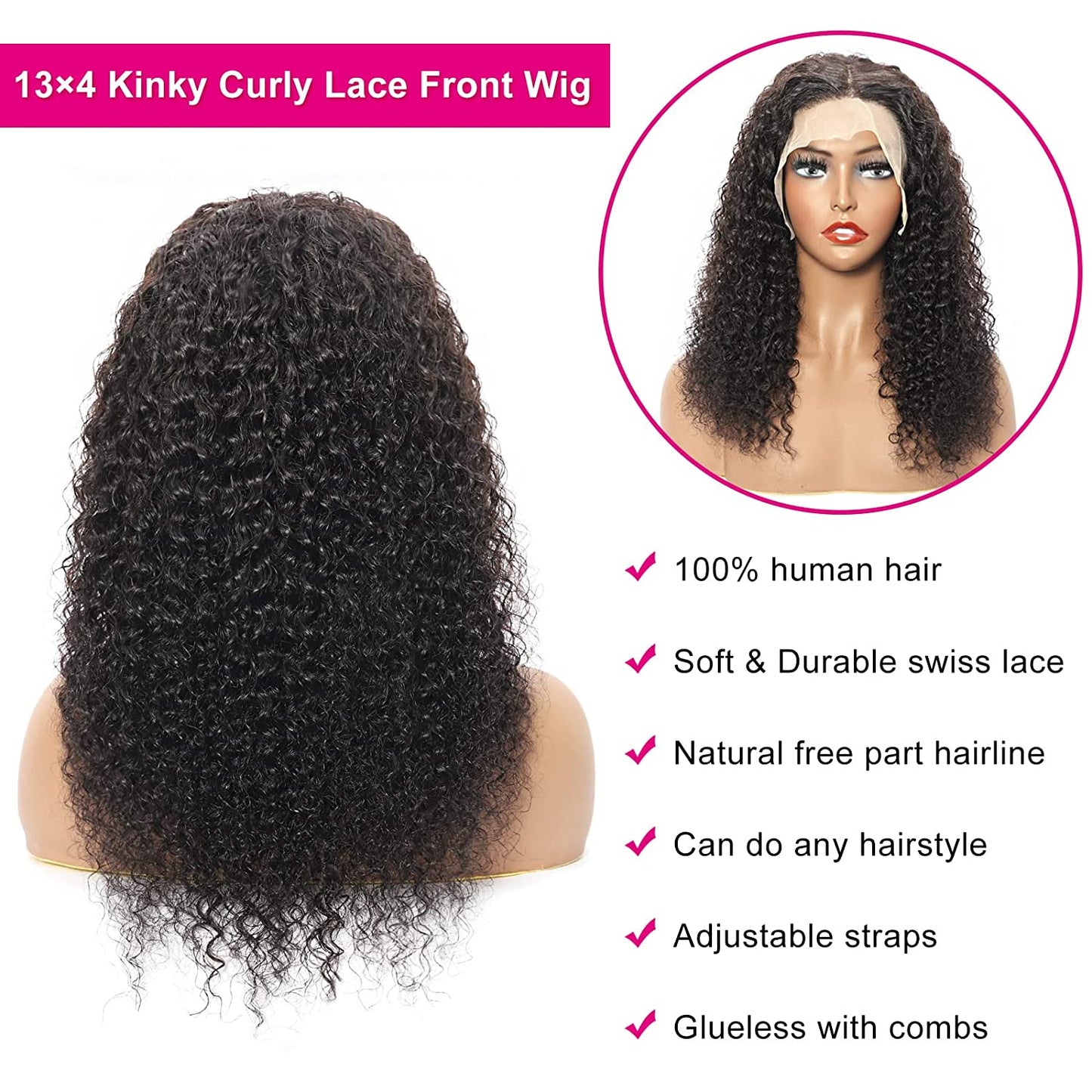 TELLBEEN Kinky Curly 13×4 Lace Frontal Wigs 150% Density Real Human Hair