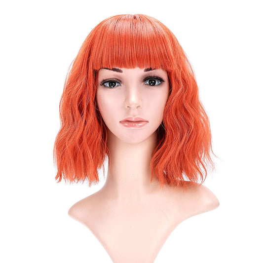 VCKOVCKO Natural Wavy Wig With Air Bangs 12"(Orange)