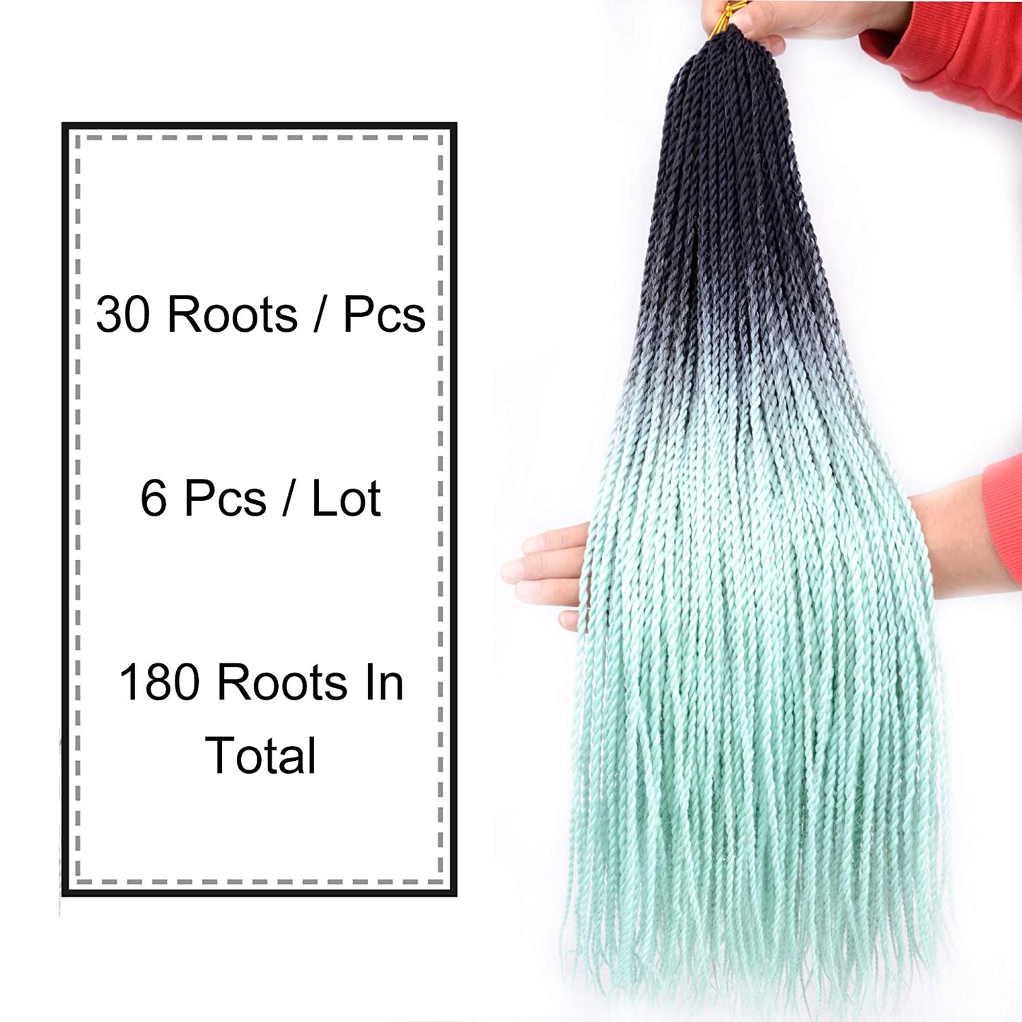 VCKOVCKO Ombre Synthetic Crochet Twist Braiding Hair,30 Roots/Bundles,6 Bundles/Lot,24"(Black-Litht Green)