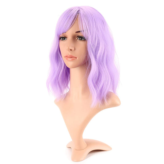 VCKOVCKO Natural Wavy Wig With Air Bangs 12"(Purple)