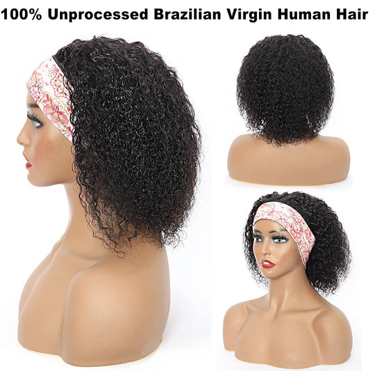 TELLBEEN Kinky Curly Headband Bob Wigs Easy Wear & Go Glueless Virgin Human Hair Wigs