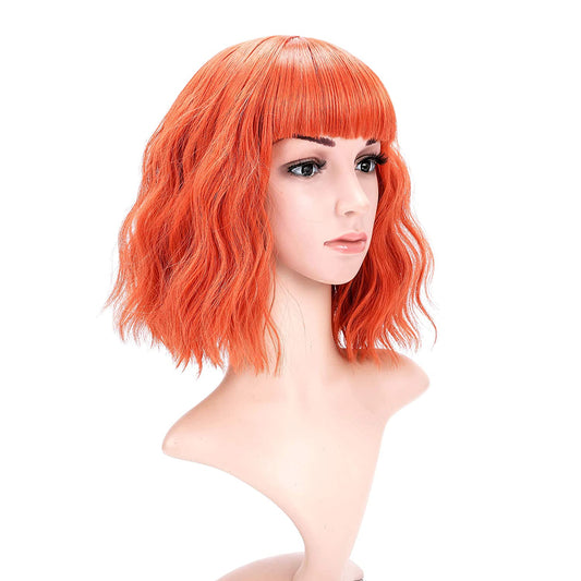 VCKOVCKO Natural Wavy Wig With Air Bangs 12"(Orange)