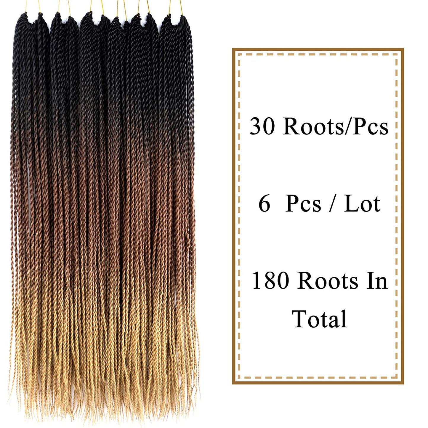 VCKOVCKO Ombre Synthetic Crochet Twist Braiding Hair,30 Roots/Bundles,6 Bundles/Lot,24"( Black-Brown-Light Brown)