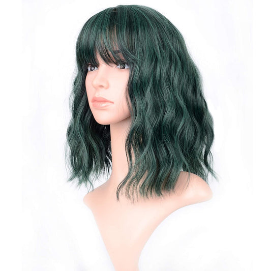 VCKOVCKO Natural Wavy Wig With Air Bangs 12"(Mix Green)