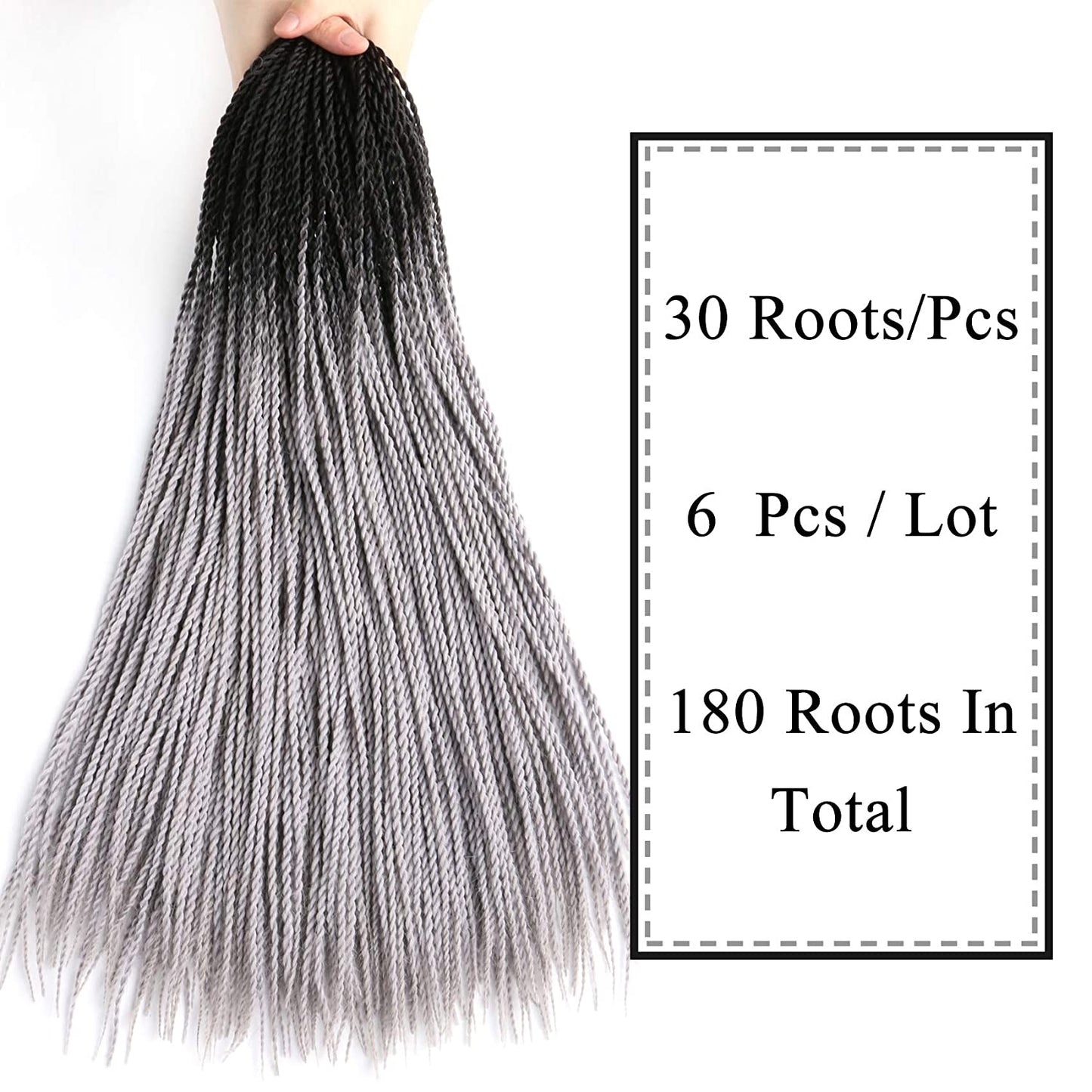 VCKOVCKO Ombre Synthetic Crochet Twist Braiding Hair,30 Roots/Bundles,6 Bundles/Lot,24"(Black-Gray)