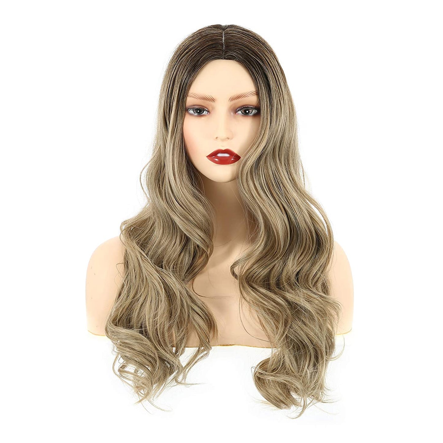 VCKOVCKO Long Loose Ombre Natural Wavy Wigs 22"(Ombre Black to Ash Blonde)