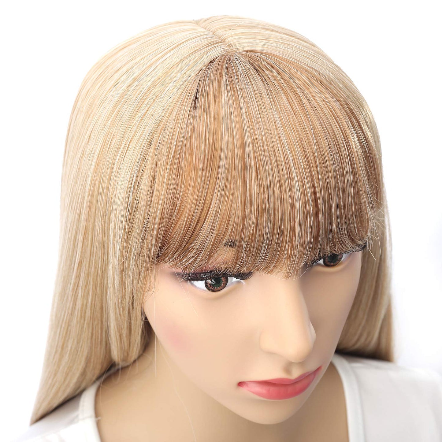 VCKOVCKO Fashion Silky Long Straight Synthetic Wig with Air Bangs 22"(Mix Blonde)