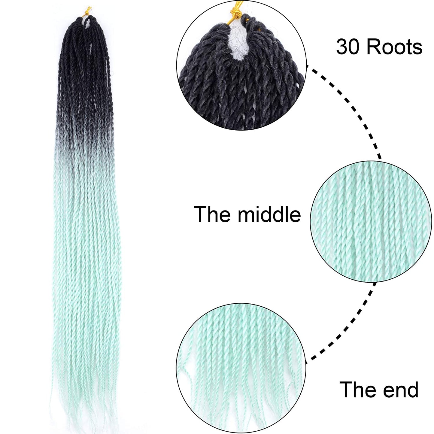 VCKOVCKO Ombre Synthetic Crochet Twist Braiding Hair,30 Roots/Bundles,6 Bundles/Lot,24"(Black-Litht Green)