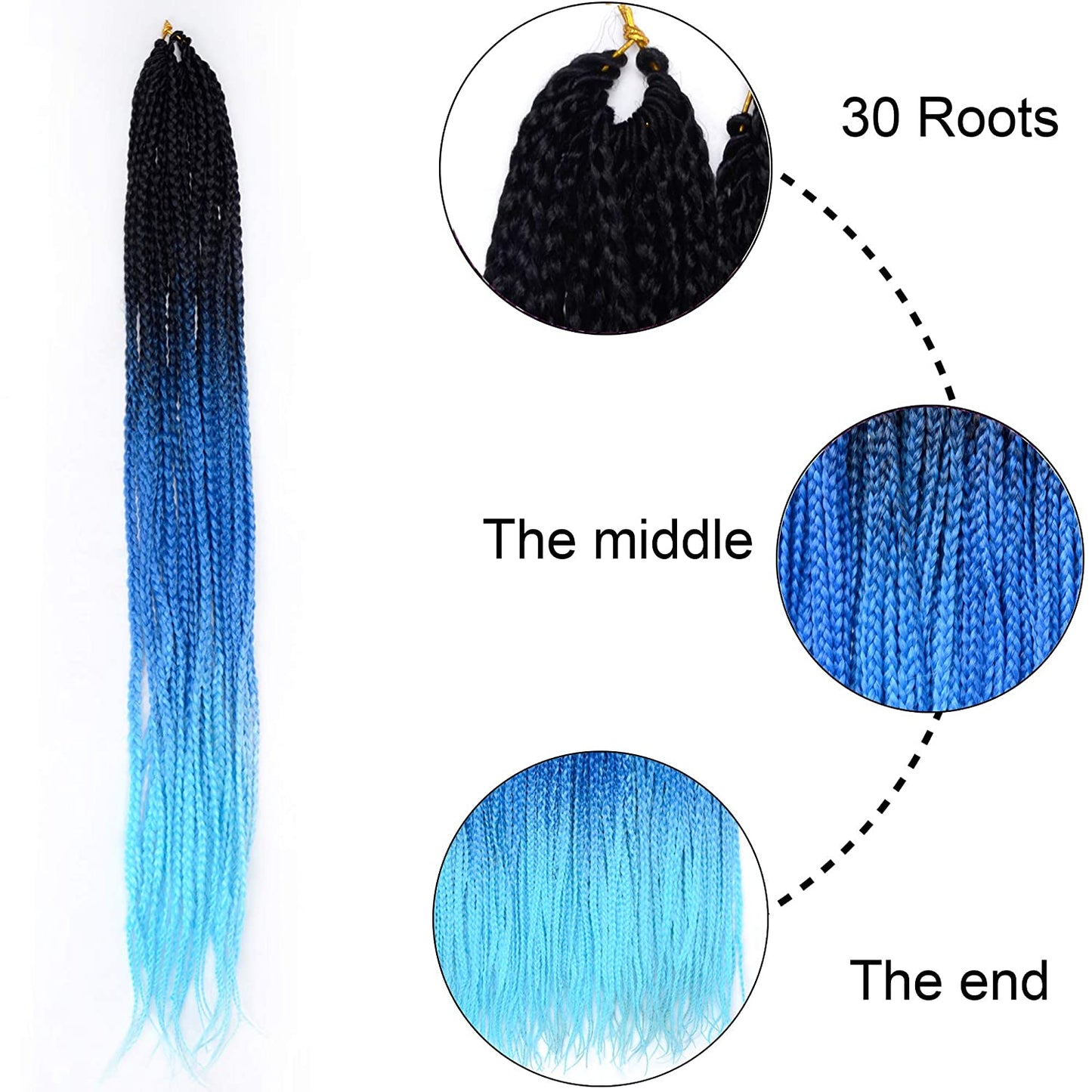 VCKOVCKO Ombre Synthetic Crochet Twist Braiding Hair,30 Roots/Bundles,6 Bundles/Lot,24"(Black-Blue-Light Blue)