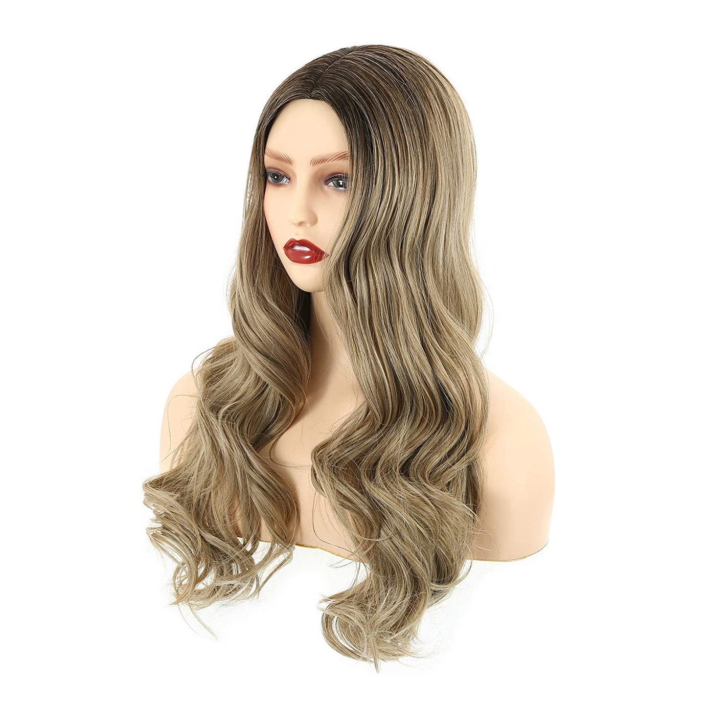 VCKOVCKO Long Loose Ombre Natural Wavy Wigs 22"(Ombre Black to Ash Blonde)