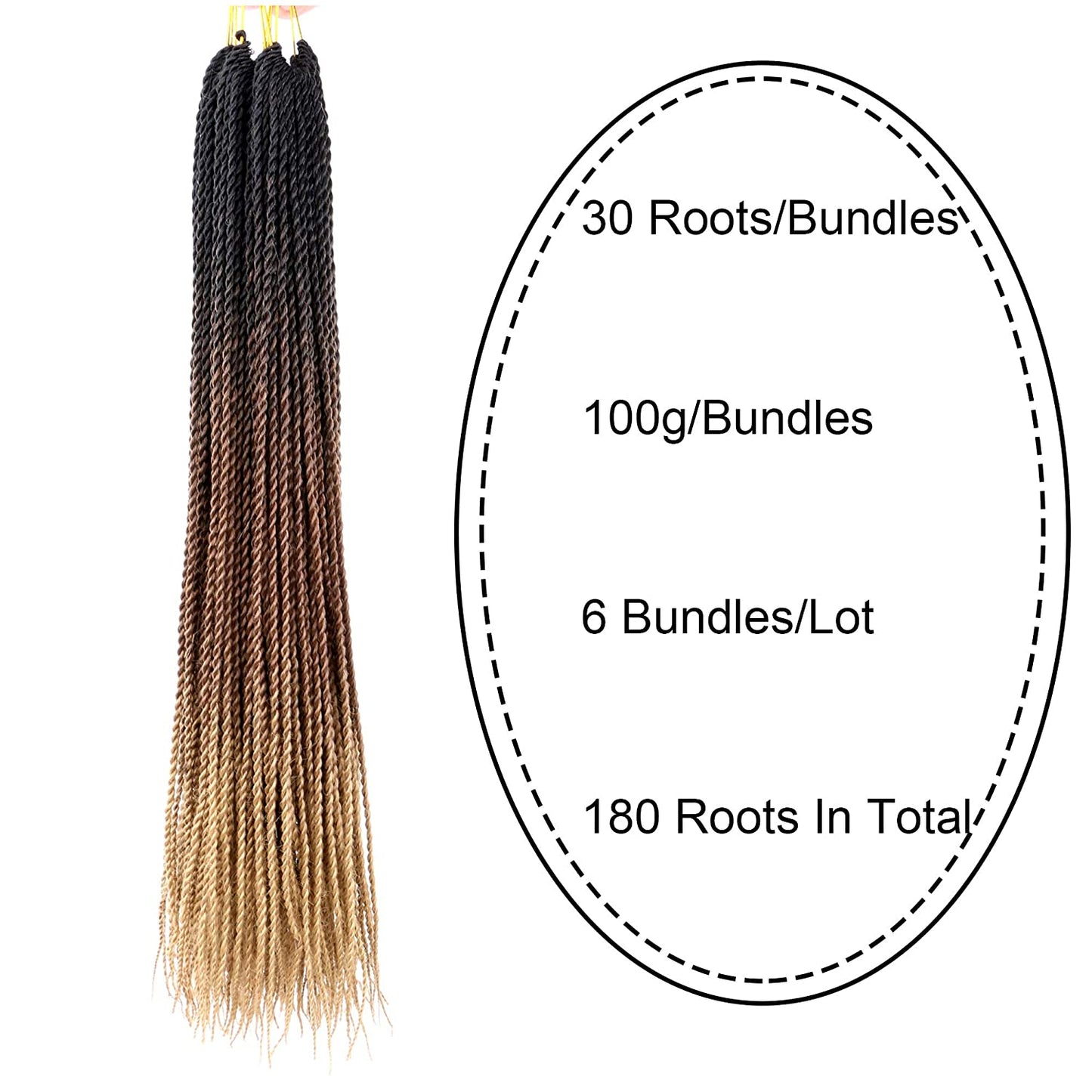 VCKOVCKO Ombre Synthetic Crochet Twist Braiding Hair,30 Roots/Bundles,6 Bundles/Lot,24"( Black-Brown-Light Brown)