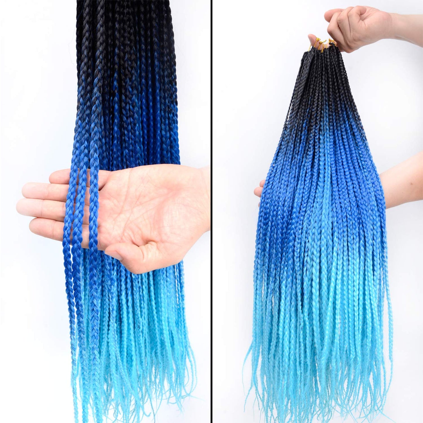 VCKOVCKO Ombre Synthetic Crochet Twist Braiding Hair,30 Roots/Bundles,6 Bundles/Lot,24"(Black-Blue-Light Blue)