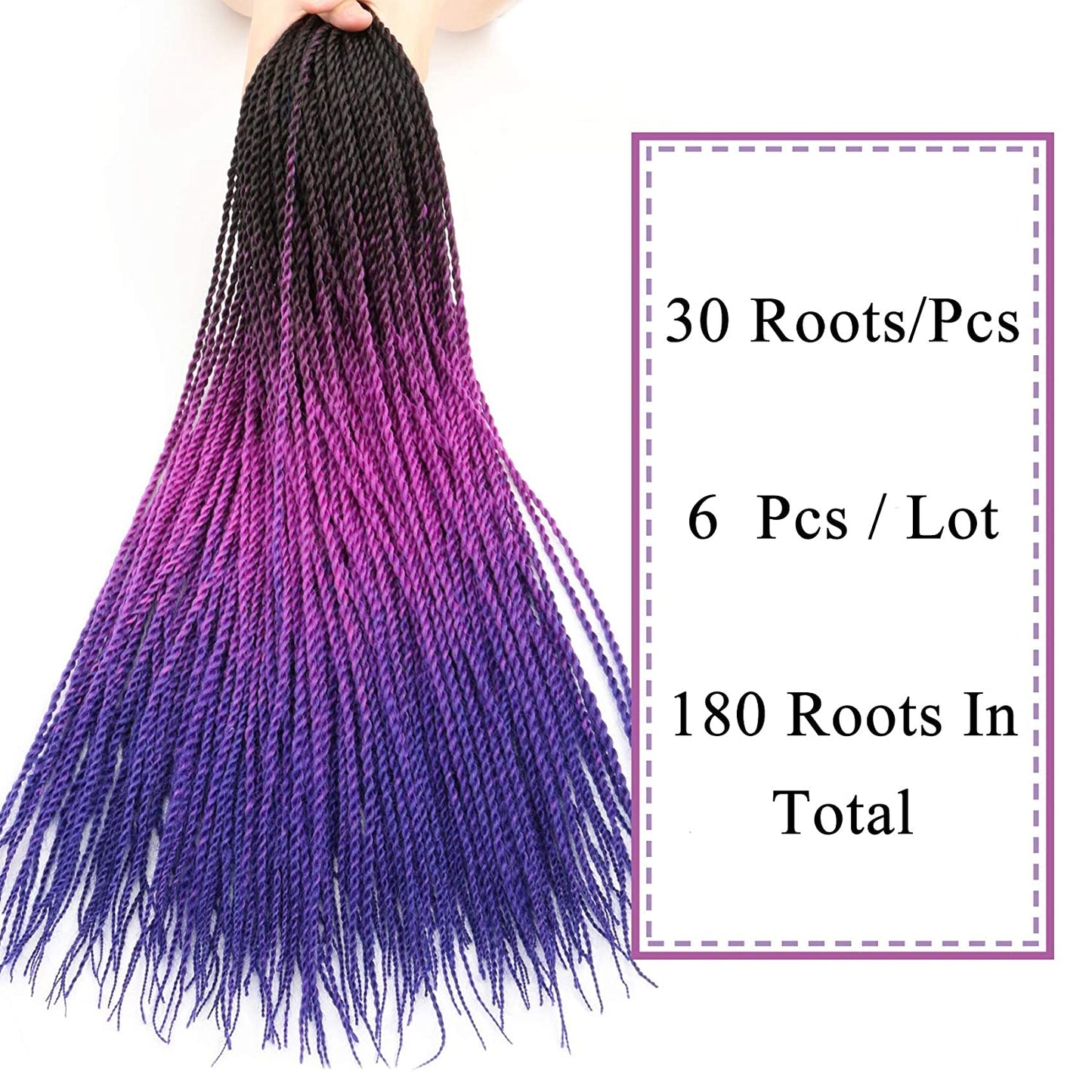 VCKOVCKO Ombre Synthetic Crochet Twist Braiding Hair,30 Roots/Bundles,6 Bundles/Lot,24"(Black-Purple-Blue)