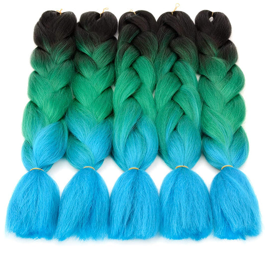 VCKOVCKO 100% Ombre Jumbo Braiding Hair Synthetic Fiber Extensions 24",5 Bundles/Lot(Black-Green-Blue)