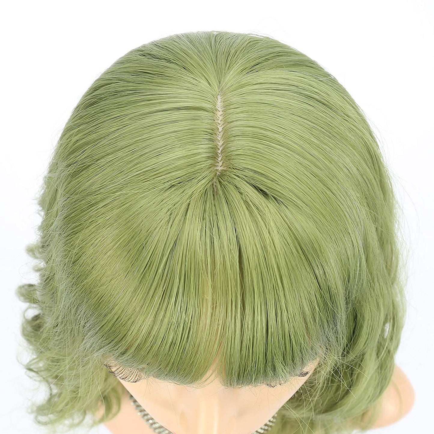 VCKOVCKO Natural Wavy Wig With Air Bangs 12"(Matcha Green)