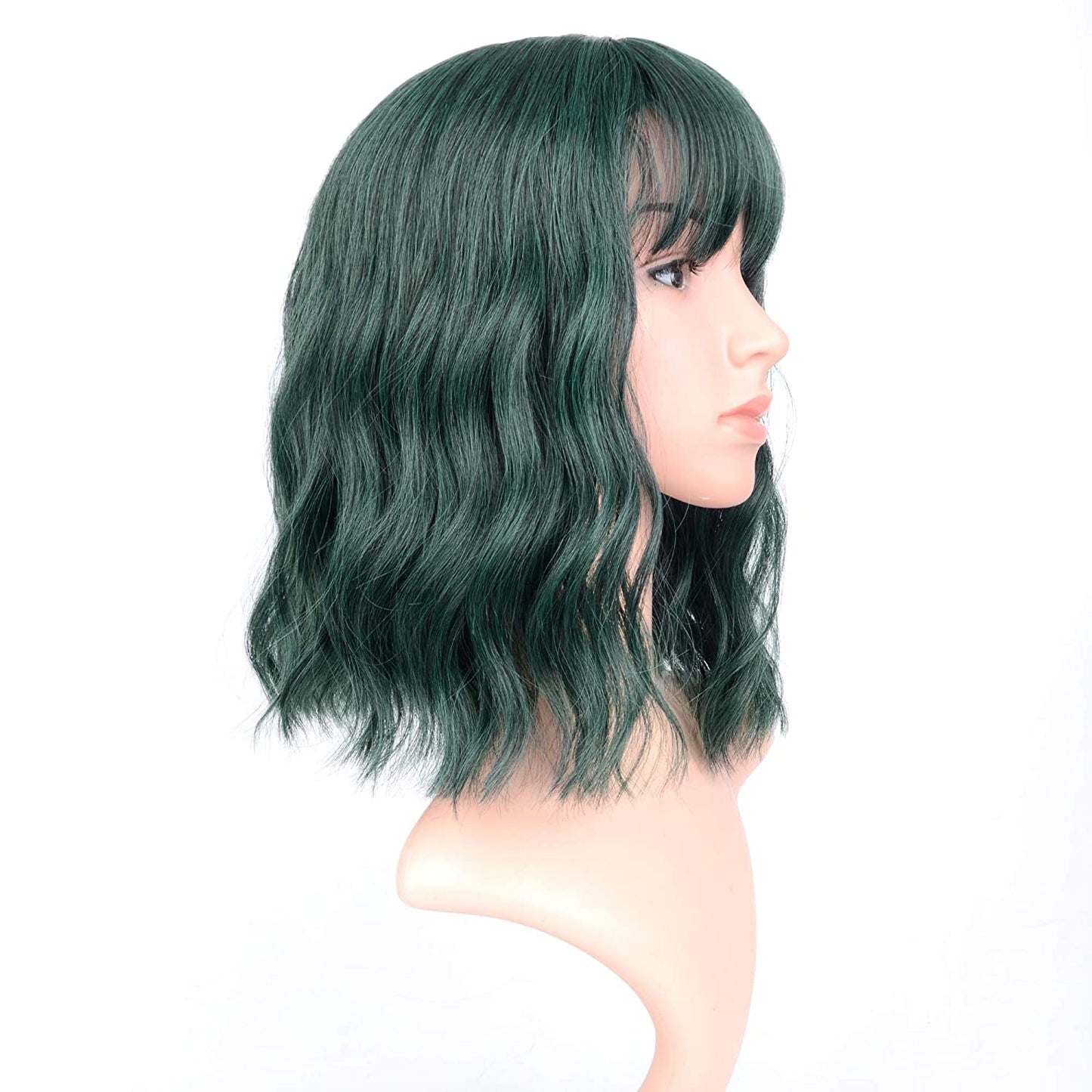 VCKOVCKO Natural Wavy Wig With Air Bangs 12"(Mix Green)