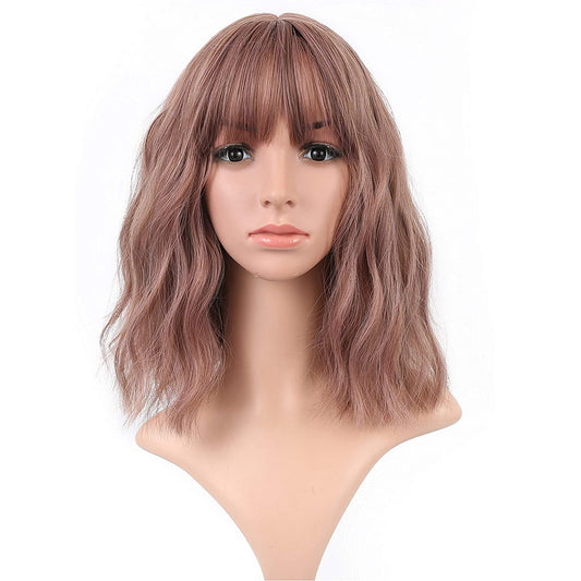 VCKOVCKO Natural Wavy Wig With Air Bangs 12"(Thin Rattan)