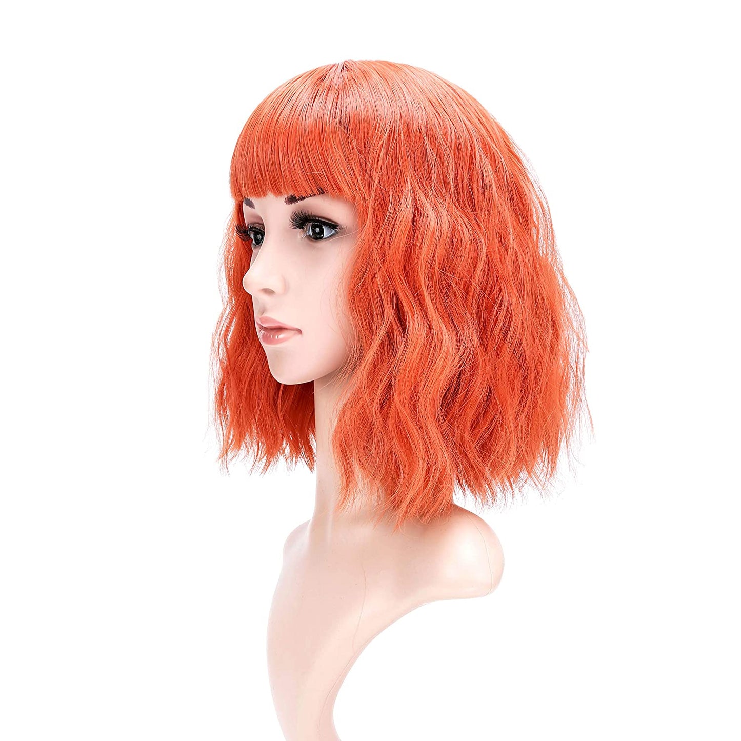 VCKOVCKO Natural Wavy Wig With Air Bangs 12"(Orange)